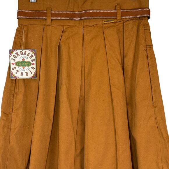 Jordache Vintage Studio Skirt Size 14 Brown Pleated Midi Belted 100% Cotton NWT - Picture 7 of 16